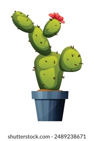 Cactus in pot cartoon illustration. Vector isolated on white background