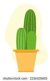 Cactus in a pot. Cartoon cactus on white background. Houseplant for interior decoration.  Vector illustration.