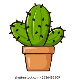 Cactus in pot. Cartoon. Vector illustration.