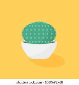 Cactus in a pot ceramic pot flat design isolated on solid color background