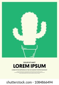 Cactus in a pot ceramic pot flat design poster template background, vector illustration