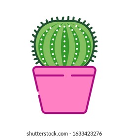 Cactus pot color line icon. Cactus that is growing in the pot. Can be used in interior for decoration. Pictogram for web page, mobile app, promo. UI UX GUI design element. Editable stroke.