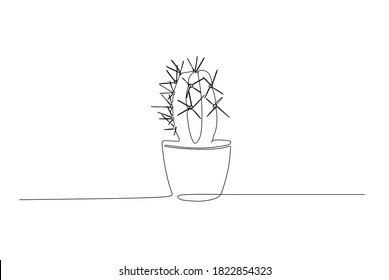 Cactus in the pot - Continuous one line drawing.