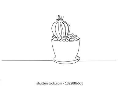 Cactus en la olla - Dibujo continuo de una línea.