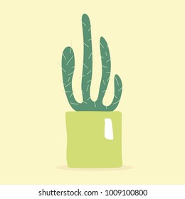 Cactus in pot. Cute card with cactus.  Flat vector illustration.