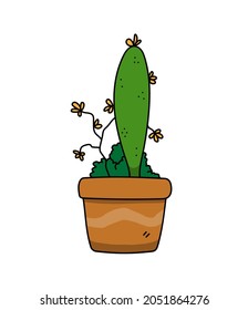 Cactus in a pot doodle, vector illustration of a cactus succulent plant, isolated on a white background.