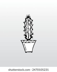 Cactus in a pot doodle, vector illustration of a cactus succulent plant, isolated on a white background.