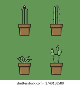 Cactus And Pot Flat Design Illustration