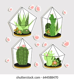 cactus in pot, flat design vector illustration