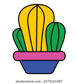Cactus In A Pot Flat Icon Isolated On White Background