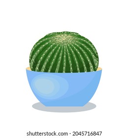Cactus in a pot flat illustration on white background. Home plant.