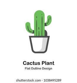 Cactus in the pot flat outline icon