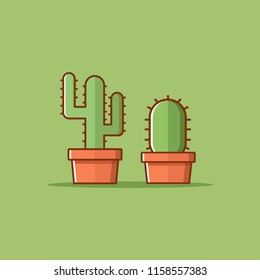 cactus in the pot in flat style