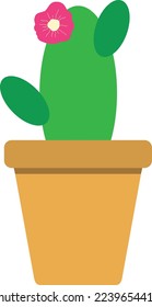 Cactus in a pot. Flat style botanical icon. Simple design. Vector art