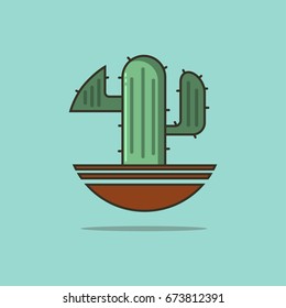 Cactus in a pot flat vector icon isolated on background.