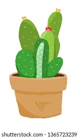Cactus in pot and with flowers. Hand drawn doodle sketch vector illustration.