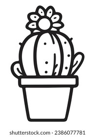 Cactus in a pot with flowers, outline cactus for coloring for the kids