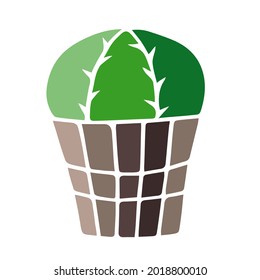 Cactus in the pot with geometric ornament. Vector illustration isolated on white.