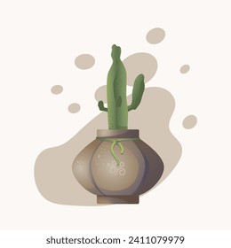 Cactus in a pot with a green rope Vector