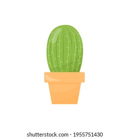 Cactus in a pot. A green succulent. Flat cartoon illustration isolated on a white background
