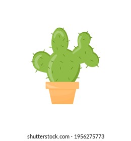 Cactus in a pot. A green succulent. Flat cartoon illustration isolated on a white background