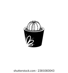 cactus pot hand draw vector illustration on white background