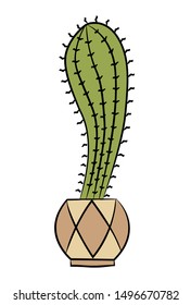 Cactus in a pot. Hand drawn style. Vector illustration.