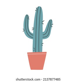 Cactus en una olla. Ilustración vectorial dibujada a mano. Elemento aislado sobre un fondo blanco. Imágenes prediseñadas.