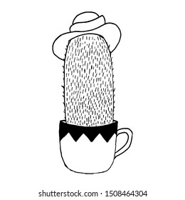 Cactus in a pot with a hat