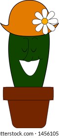 Kaktus in Topf mit Hut, Illustration, Vektorgrafik auf weißem Hintergrund.