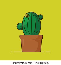 Cactus in a pot. Home plant vector flat illustration