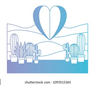 cactus in pot houseplant with heart landscape scene