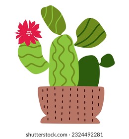 cactus in a pot houseplants urban jungle decor. Modern vector illustration isolated on white background, hand drawn, flat design