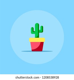 Cactus in the pot. Icon design. Flat style illustration.