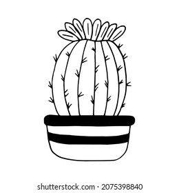 cactus in a pot icon hand drawn. vector, minimalism, scandinavian, monochrome, nordic. sticker plant flower succulent