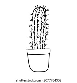 cactus in a pot icon hand drawn. vector, minimalism, scandinavian, monochrome, nordic. sticker plant flower succulent