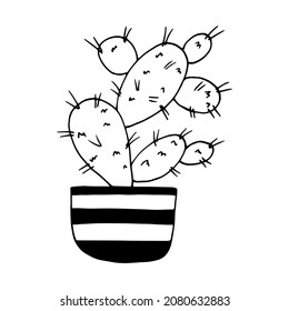 cactus en un icono de la olla dibujado a mano. vector, minimalismo, escandinavo, monocromo, nórdico. suculento de flor de planta adhesiva