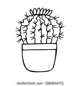 cactus in a pot icon hand drawn. vector, minimalism, scandinavian, monochrome, nordic. sticker plant flower succulent