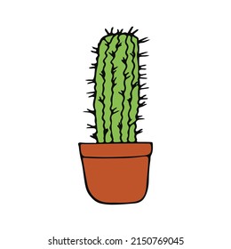 cactus in a pot icon hand drawn.  succulent