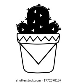 Cactus in the pot icon. Line vector sign. Logo isolated symbol illustration. Black and white plant design