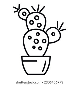 Vector de contorno de icono del cactus pot. Naturaleza de la oficina. Hojas de jardín