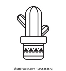 cactus in a pot icon over white background, line style, vector illustration