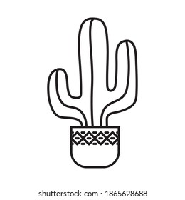 cactus en un icono de olla sobre fondo blanco, estilo de línea, ilustración vectorial