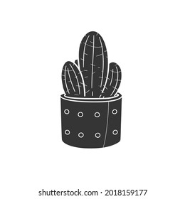 Cactus Pot Icon Silhouette Illustration. Succulent Plant Vector Graphic Pictogram Symbol Clip Art. Doodle Sketch Black Sign.