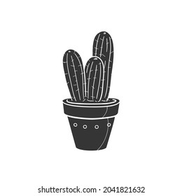 Cactus Pot Icon Silhouette Illustration. Floral Decoration Vector Graphic Pictogram Symbol Clip Art. Doodle Sketch Black Sign.