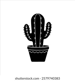 Cactus pot icon silhouette vector illustration design on white background.