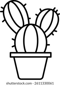 cactus in pot icon vector outline, for house plant and interior.