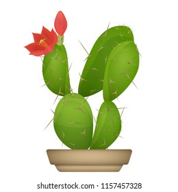 Cactus pot icon in volumetric cartoon style isolated on a white background.