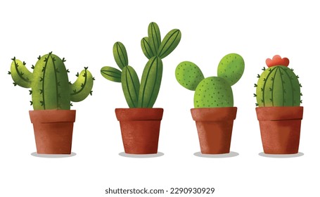 cactus in a pot illustration with grain effect flat botanical natural aesthetic element