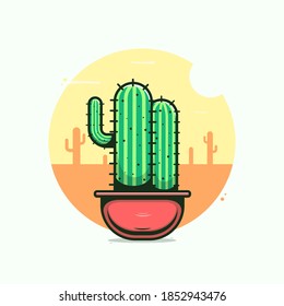 cactus in pot illustration Premium Vector